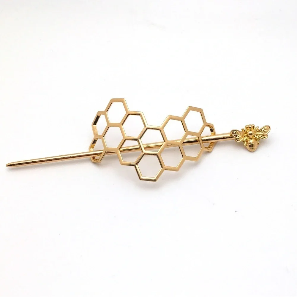 Honeycomb Gold Hair Pin with Bee Accent